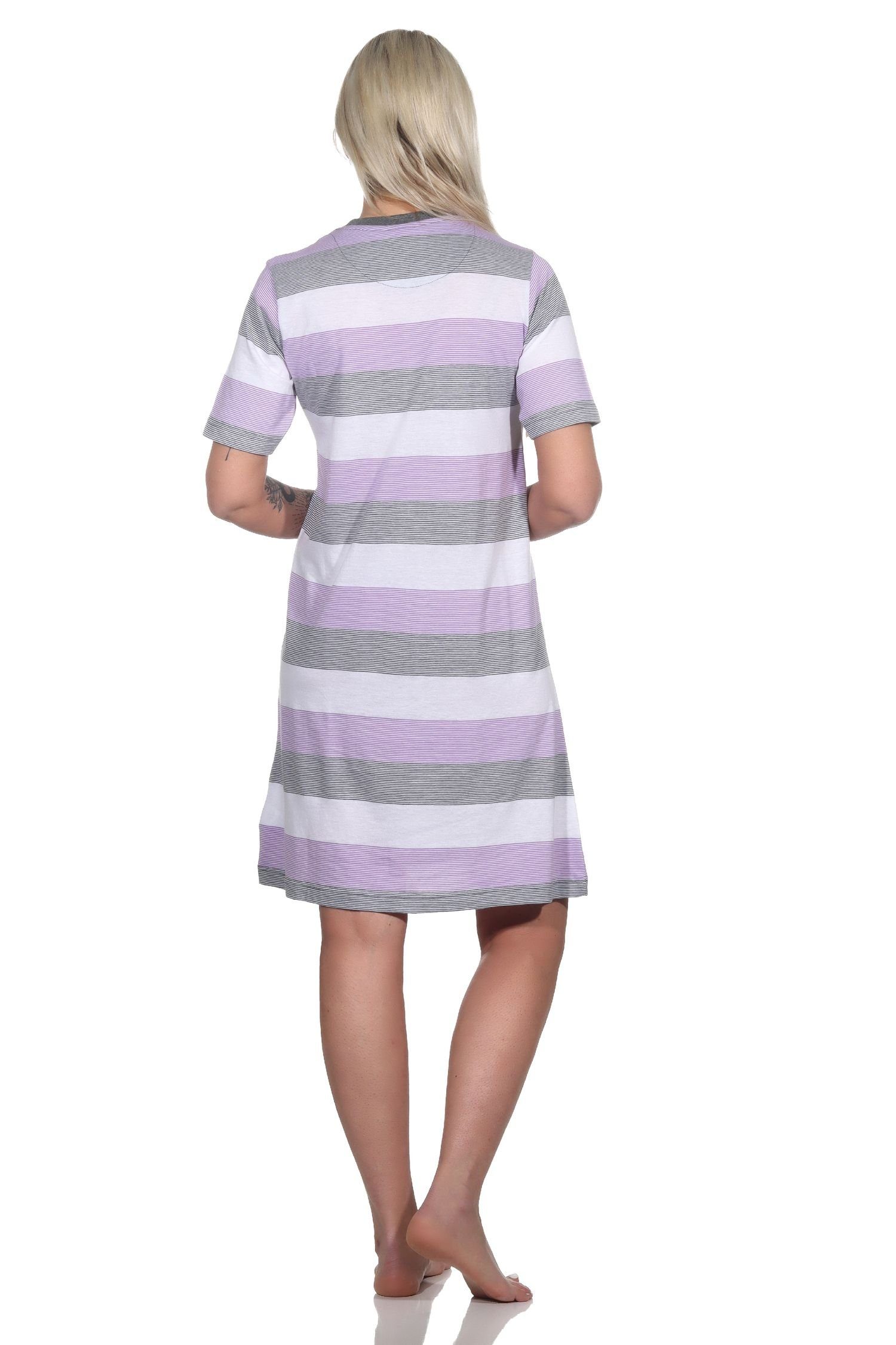 Damen Übergrössen Nachthemd Blockstreifenoptik kurzarm in in auch flieder Normann - Nachthemd
