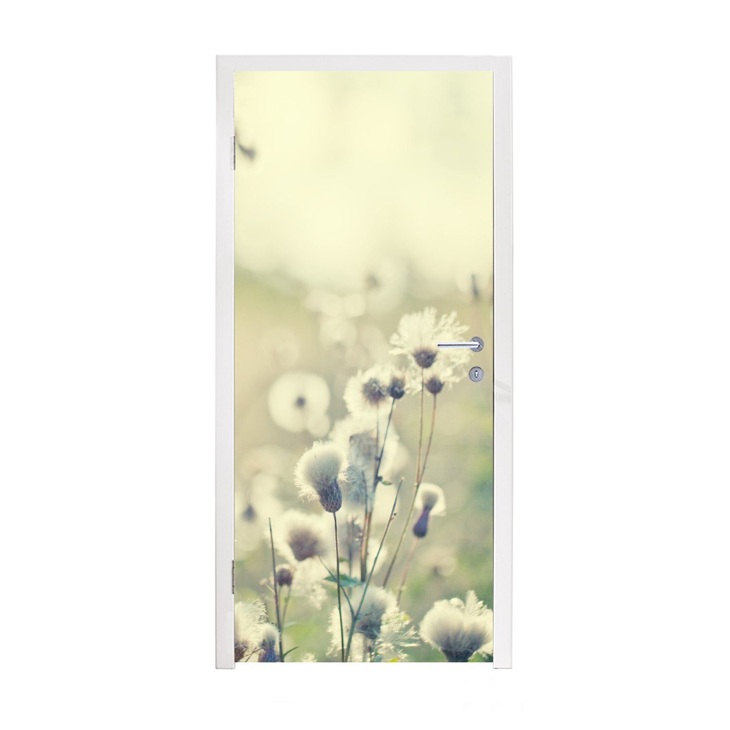 75x205 - (1 Matt, MuchoWow Türtapete Feld für Fototapete Weiß, - Tür, Blumen bedruckt, St), cm Türaufkleber,