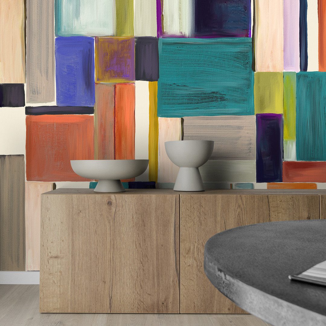 Rasch Fototapete Color Blocks in Grün, Roomblush - RB474 - 2,80m x 2,00m, glatt, abstrakt, gemustert, grafisch, (1 Rolle, 1 St)