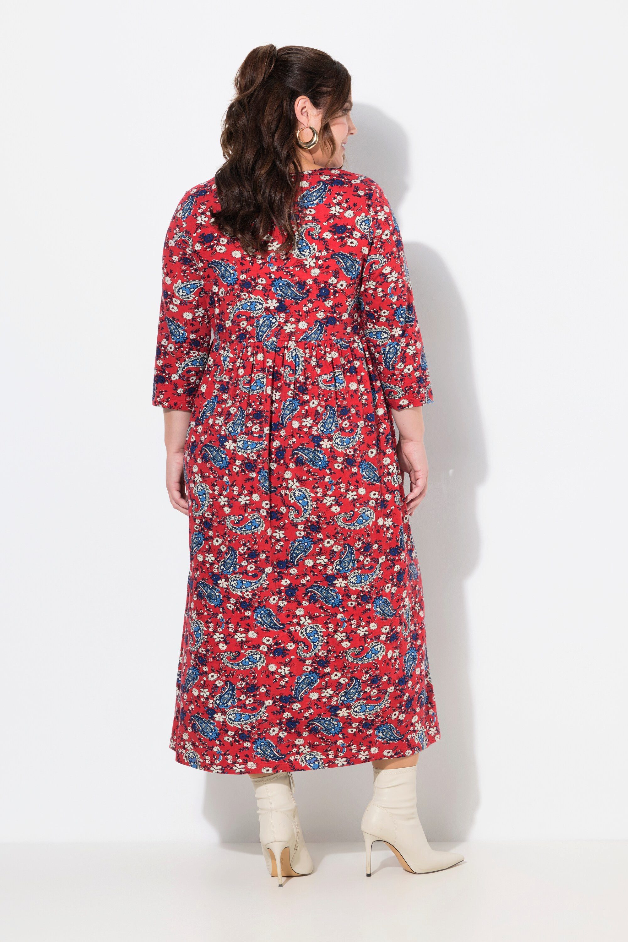 Ulla Popken Maxikleid Jerseykleid A-Linie Keyhole Rundhals 3/4-Arm