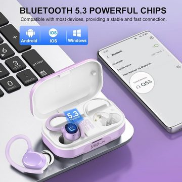 POMUIC Kabellos Bluetooth 5.3 mit HD Mic, 120 Stunden Spielzeit Sport In-Ear-Kopfhörer (Touch-Bedienelemente und aktive Geräuschunterdrückung für intuitive Steuerung und klare Gespräche, mit LED-Anzeige, Deep Bass, IP7 Wasserdichte Ohrhörer mit Ohrhaken)