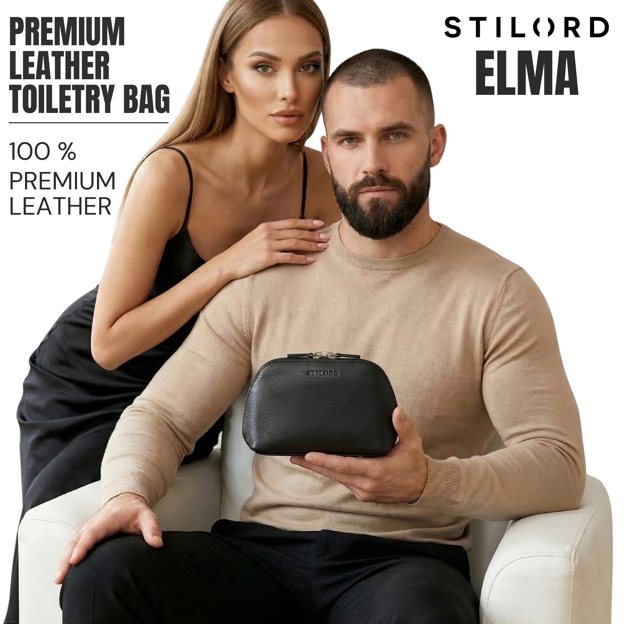 STILORD Kulturbeutel "Elma" Waschtasche Damen Leder Kulturbeutel Herren Klein