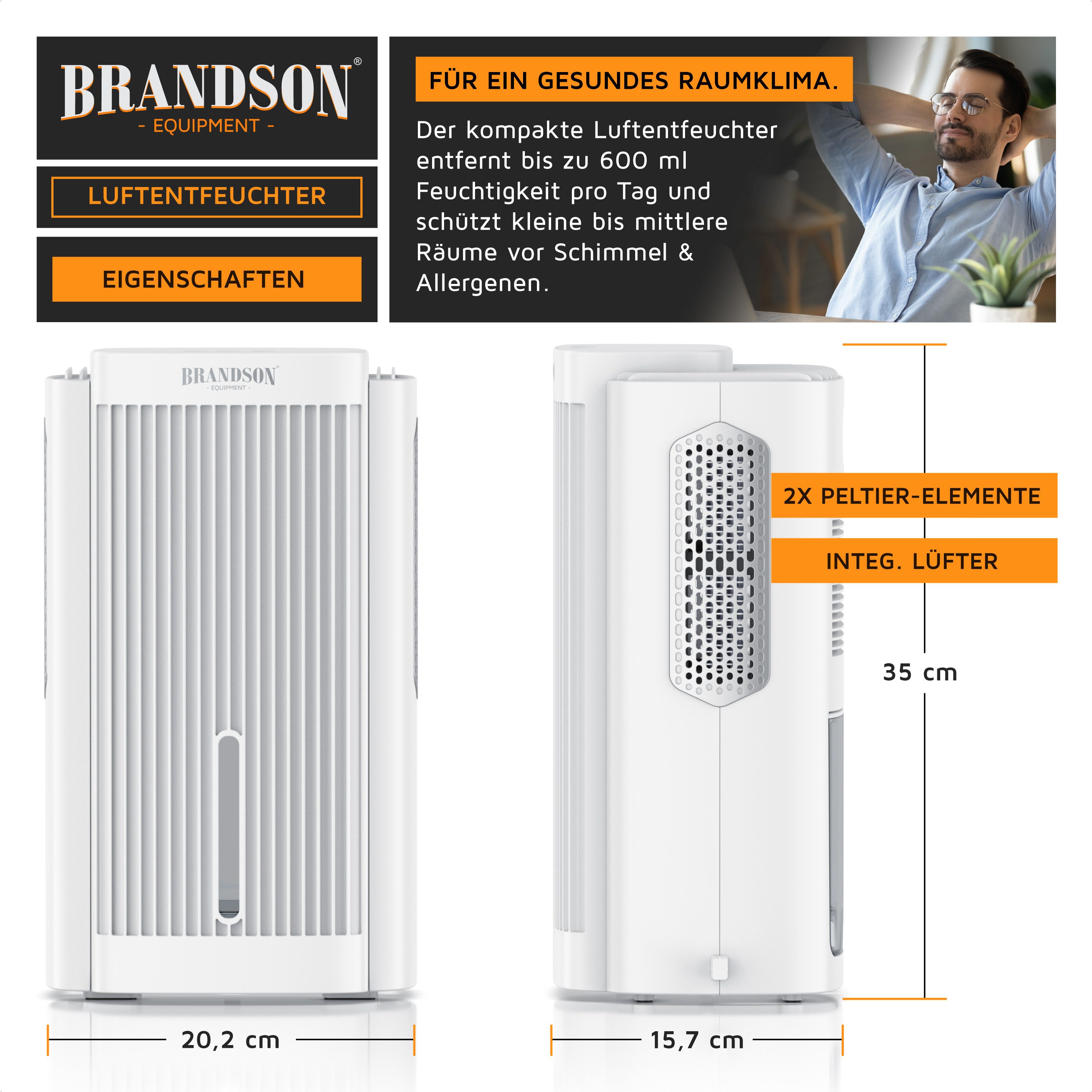 Brandson Luftentfeuchter elektrisch, Raumentfeuchter, klein & leise, Wasser günstig online kaufen