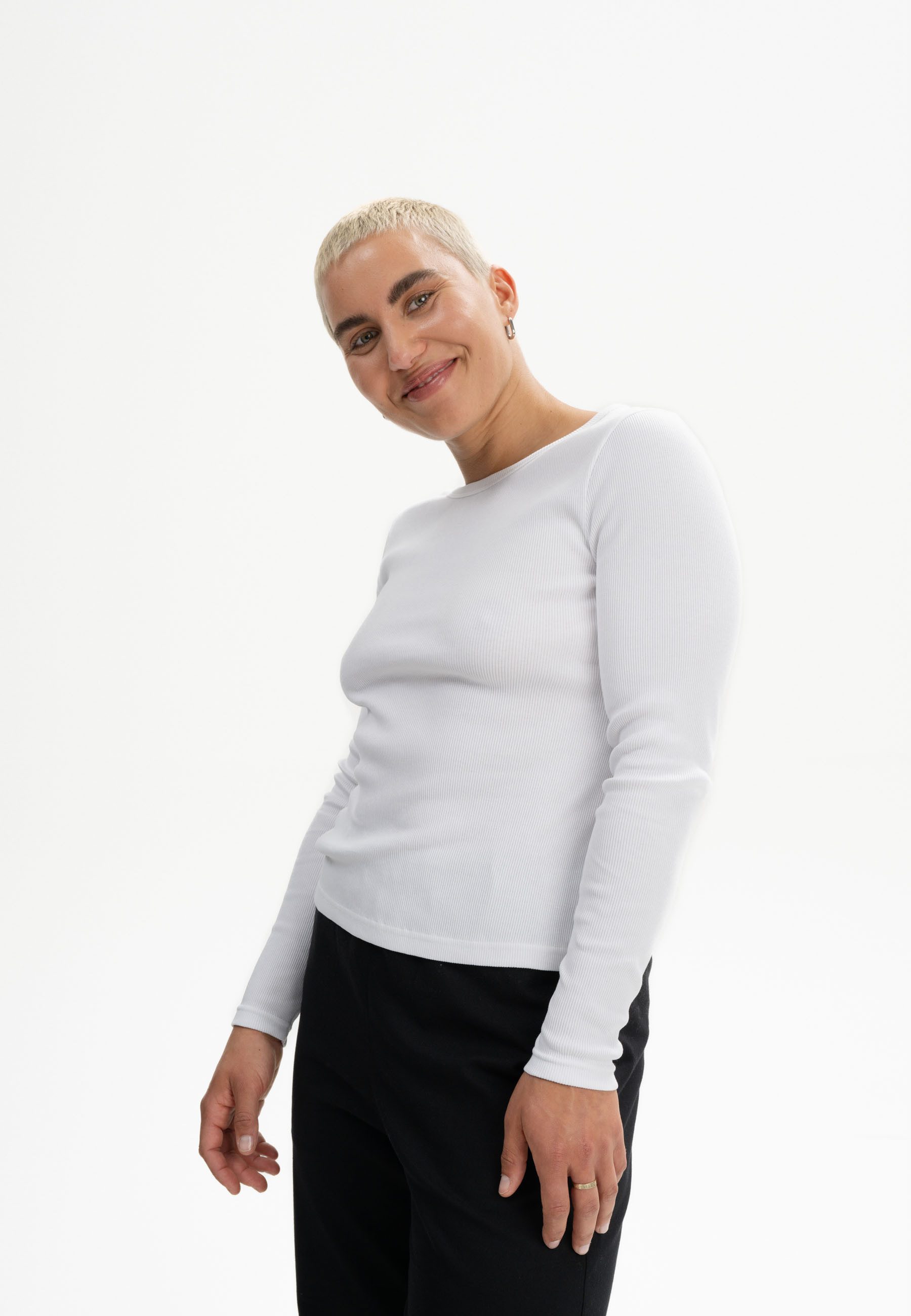 MELA Langarmshirt Ripp Longsleeve Style MEHAR Eingefasster Halsausschnitt