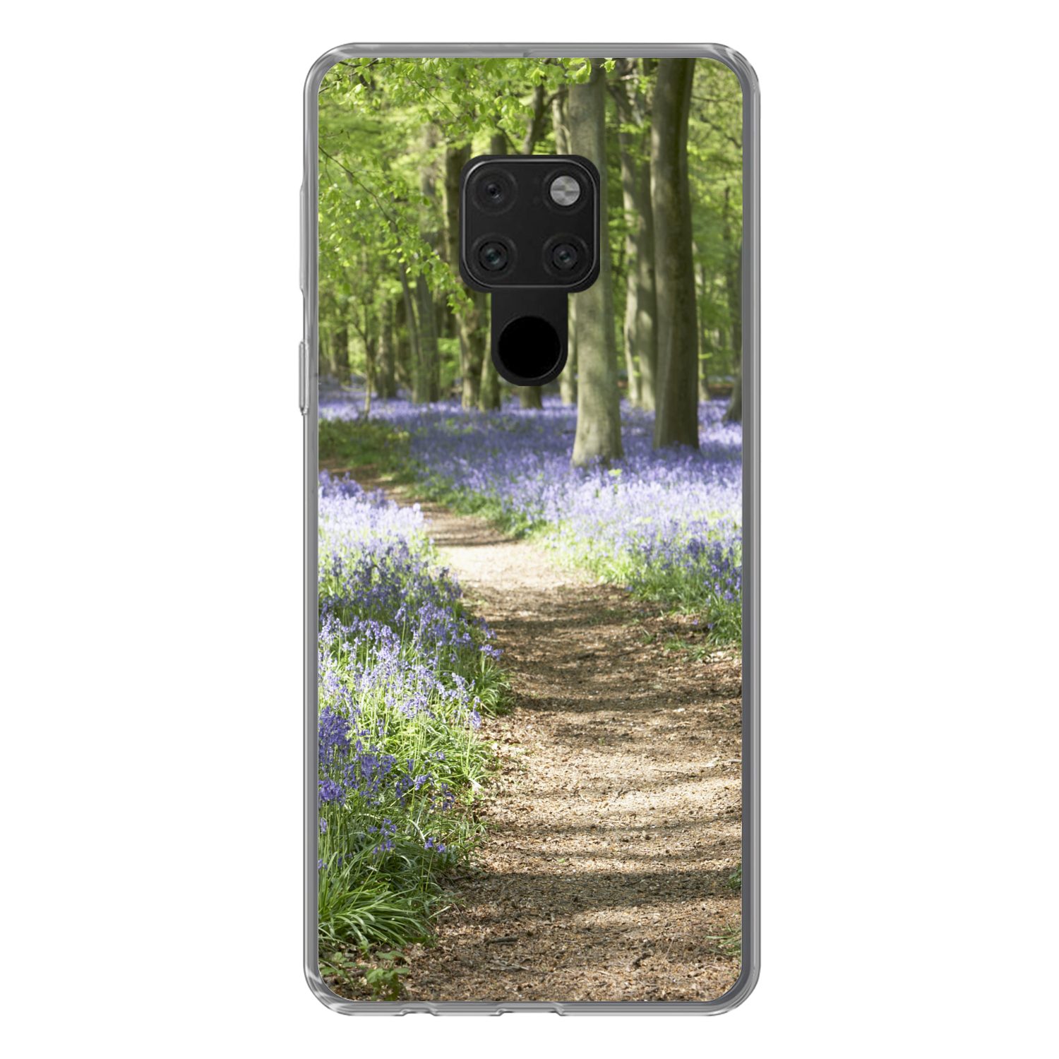 MuchoWow Handyhülle für Huawei P40 Lite Wald - Weg - Blumen - Lila - Grün - Natur, Handy Case, Silikon, Bumper Case Dünn