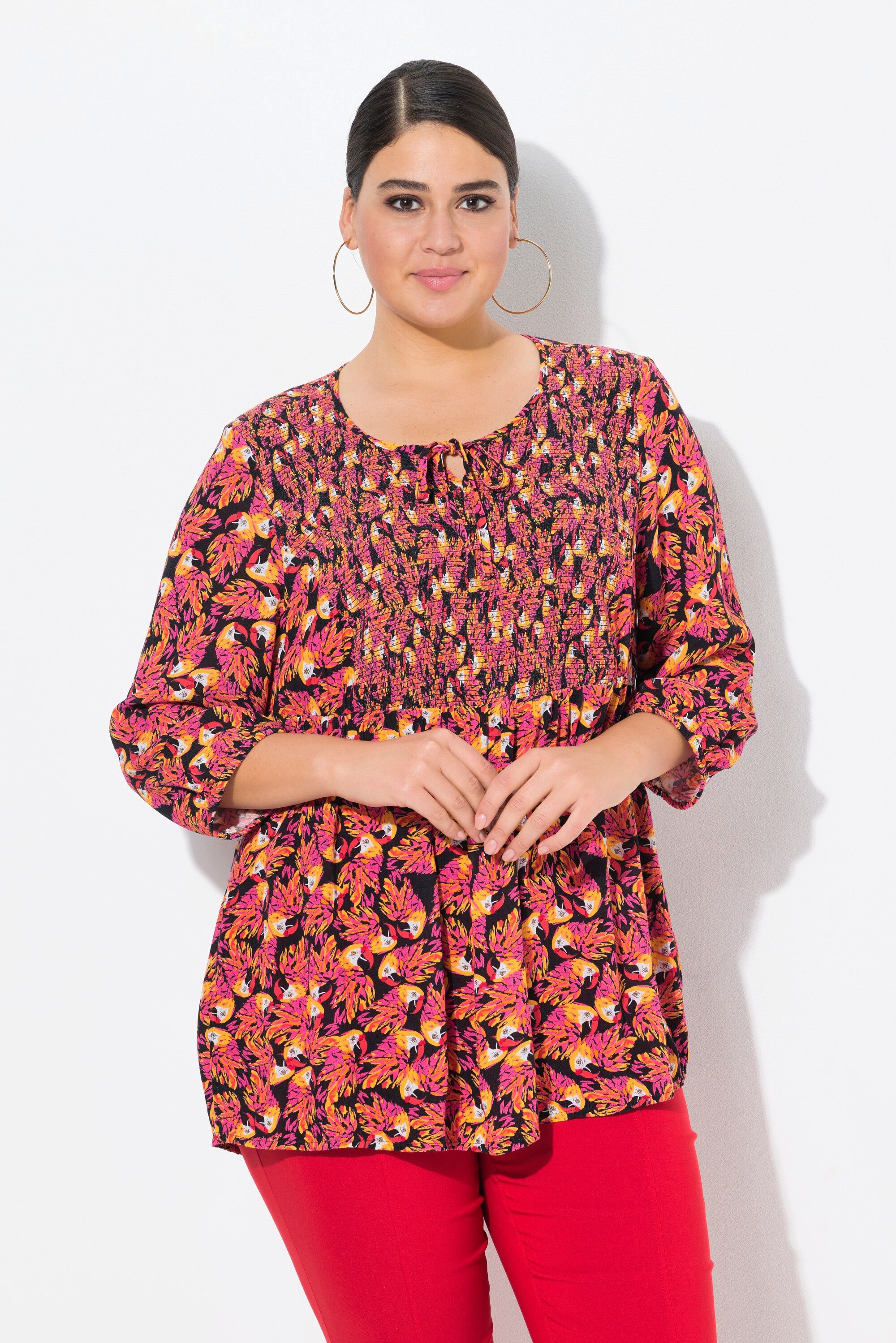 Ulla Popken Tunika Smok-Bluse Patchdruck A-Linie günstig online kaufen
