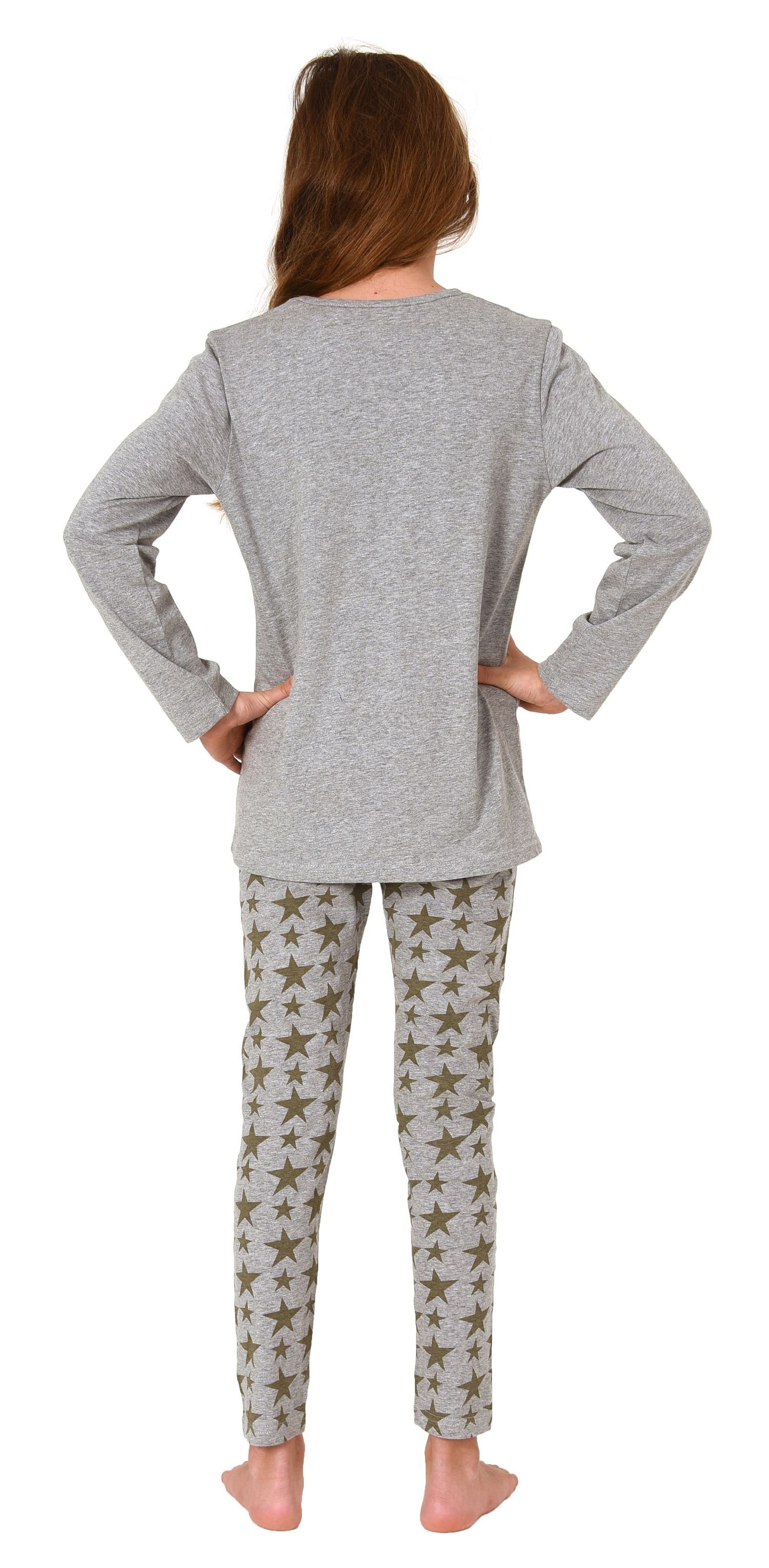 Schlafanzug Schöner Sterne-Optik Pyjama in Pyjama Mädchen langarm Normann grau