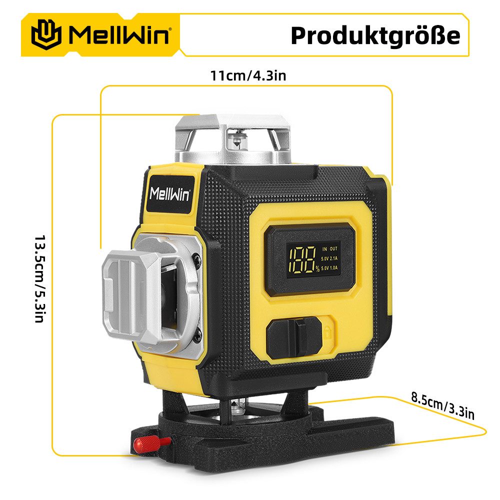 MELLWIN Kreuzlinienlaser 16 Linien Nivellierlaser 4 x 360 ° Laser Wasserwaage mit 2x Batterie, Laserwasserwaage für Innenbau, Fliesen & Holz