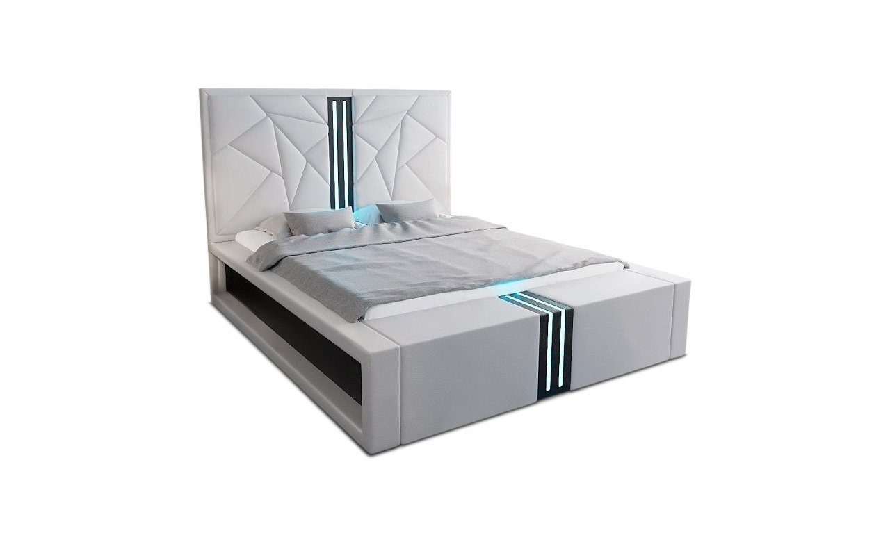 mit Boxspringbett Bett LED Sofa Dreams Kunstleder Premium Beleuchtung Komplettbett grau-schwarz Imperia