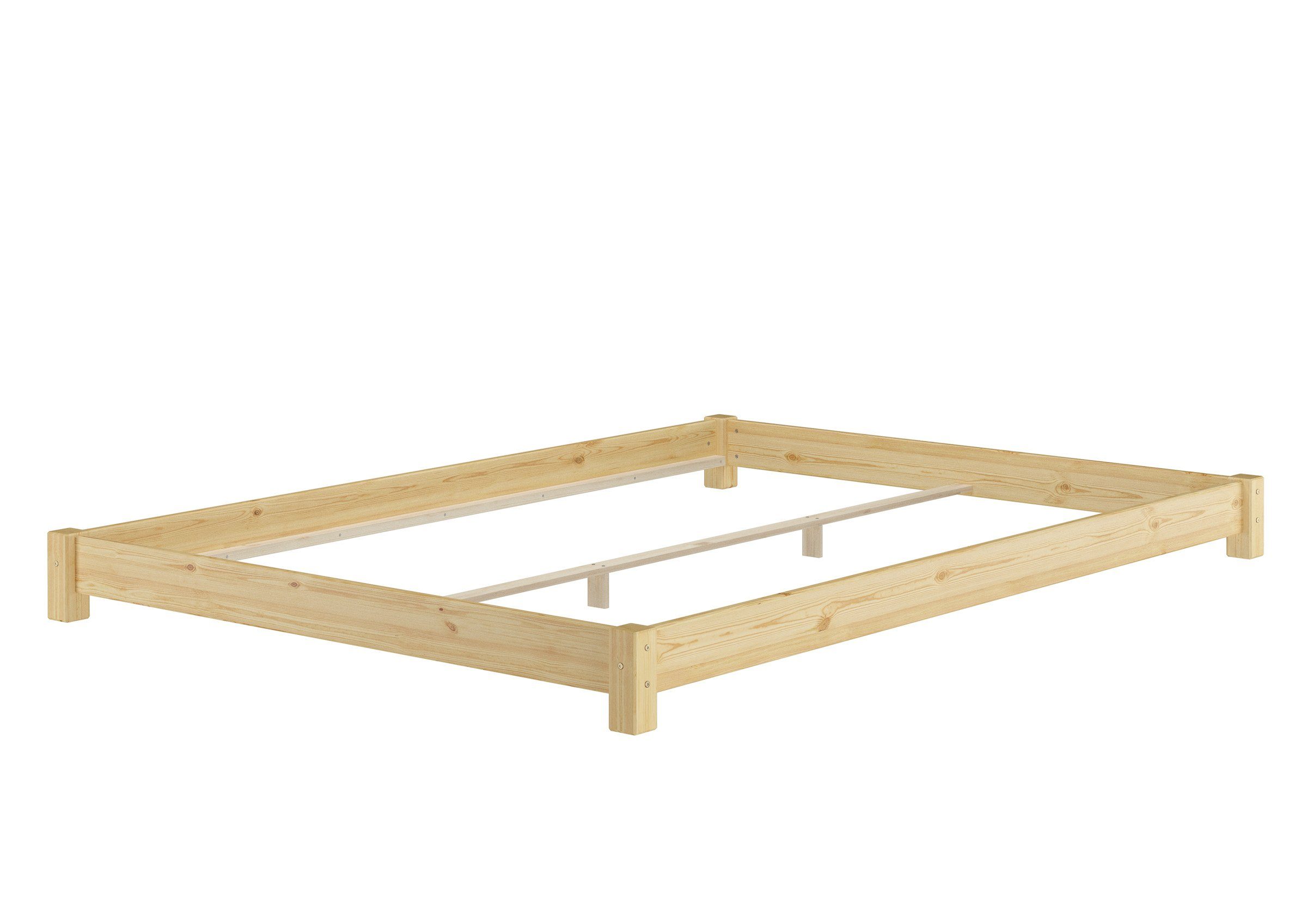 Kiefer, lackiert Bett Bodenbett Kieferfarblos Flaches 140x200 Futon-Doppelbett ERST-HOLZ