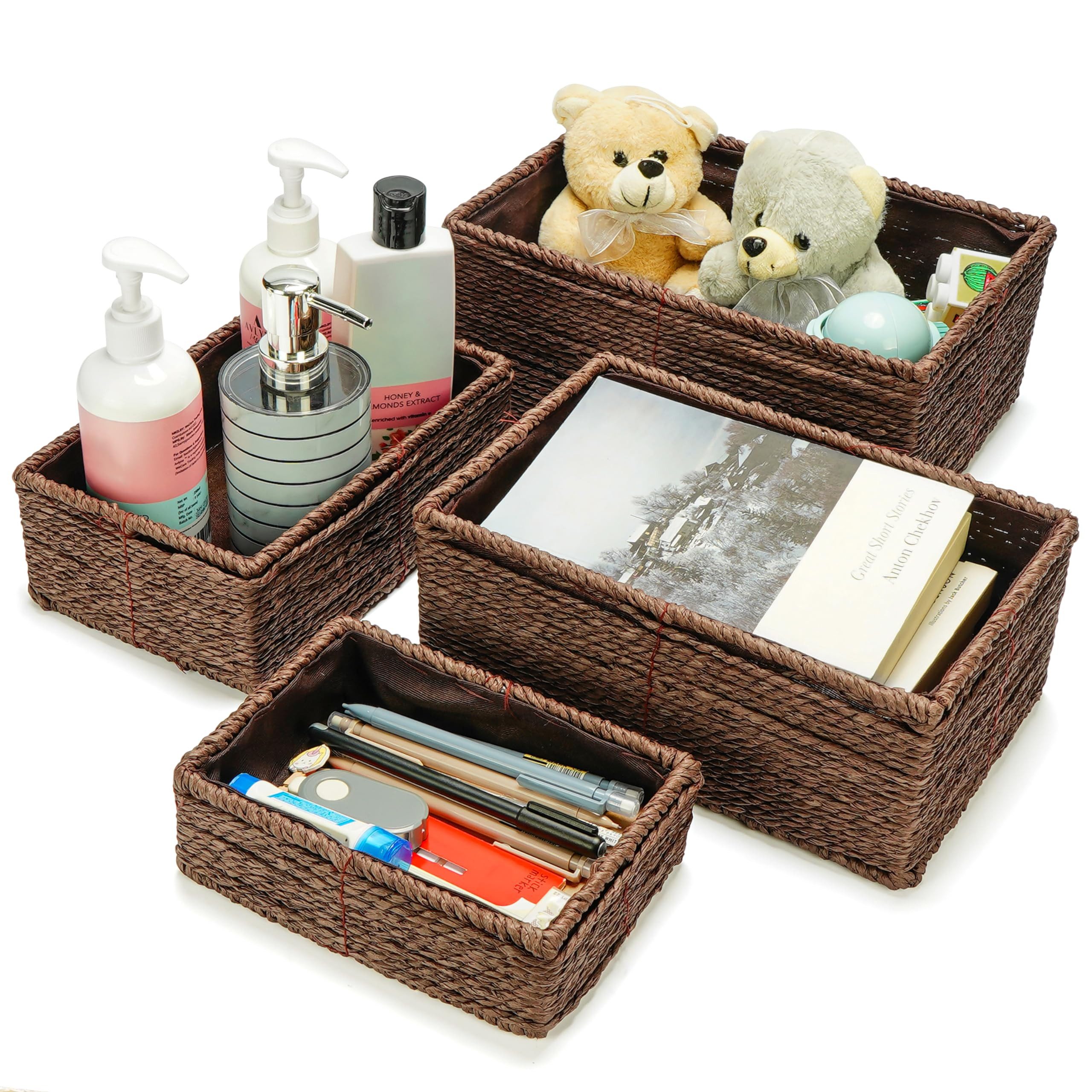 Dekokorb BELLE VOUS (4er Pack Braunes Rattan Aufbewahrungskorb Set - Korb