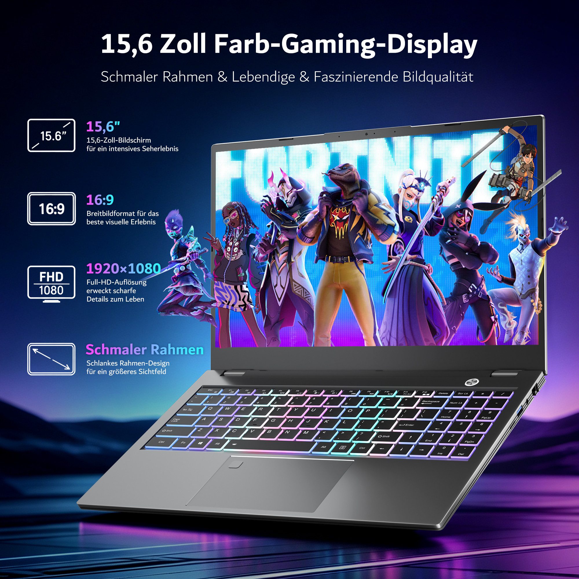 MENGHU 15,6 Zoll Ultradünner Metall-Laptop Intel Core i7 - Kühl, Leise, Mobil Notebook (Intel® Core™ i7, 8 GB, 512 GB SSD, 6-core CPU)