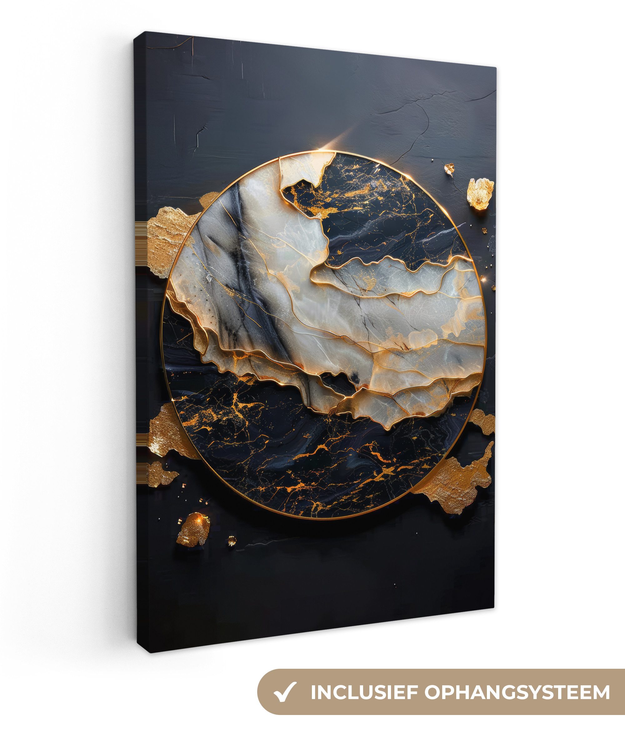 OneMillionCanvasses® Leinwandbild Kunst - Gold - Schwarz - Modern - Abstrakt, Fotodruck (1 St), Leinwand Canvas Wandbild, Wanddekoration 20x30 cm
