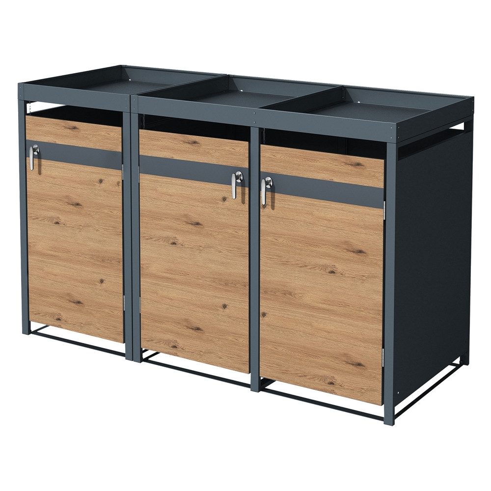 ML-DESIGN Mülltonnenbox Müllbox aus Stahl wetterfeste Mülltonnen Verkleidung Mülltonnengarage, Mülltonnencontainer mit Klappdeckel / Tür für 3 Tonne à 240 ltr.