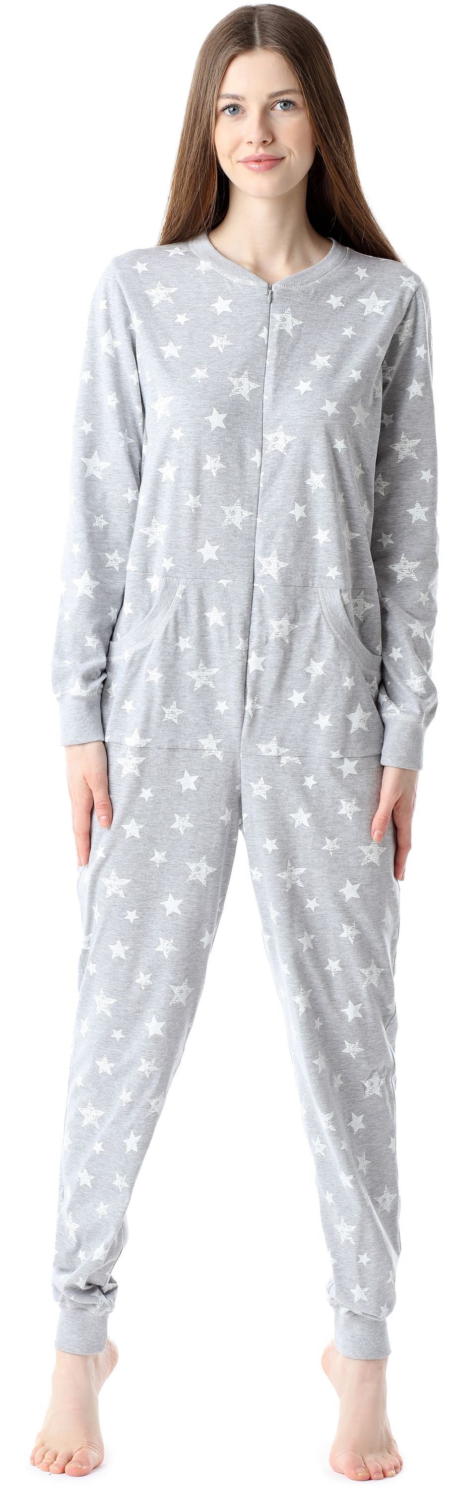Schlafoverall BLV50-206 Damen Bellivalini Pyjama Melange/Ecru Schlafanzug Sterne
