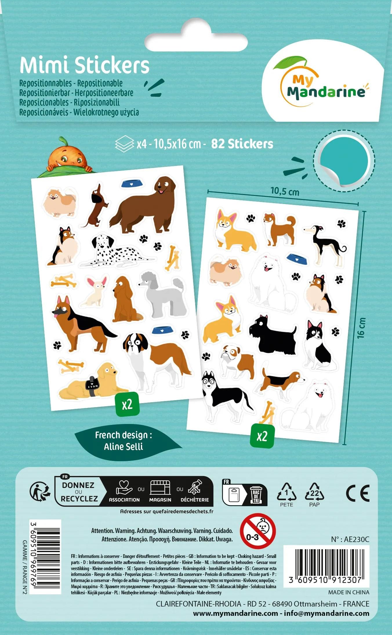 maildor Sticker 10x Mimi Stick, 4 Stickerbogen 10,5x16cm, Hunde - Mehrfarbig AE230C, Sticker A6