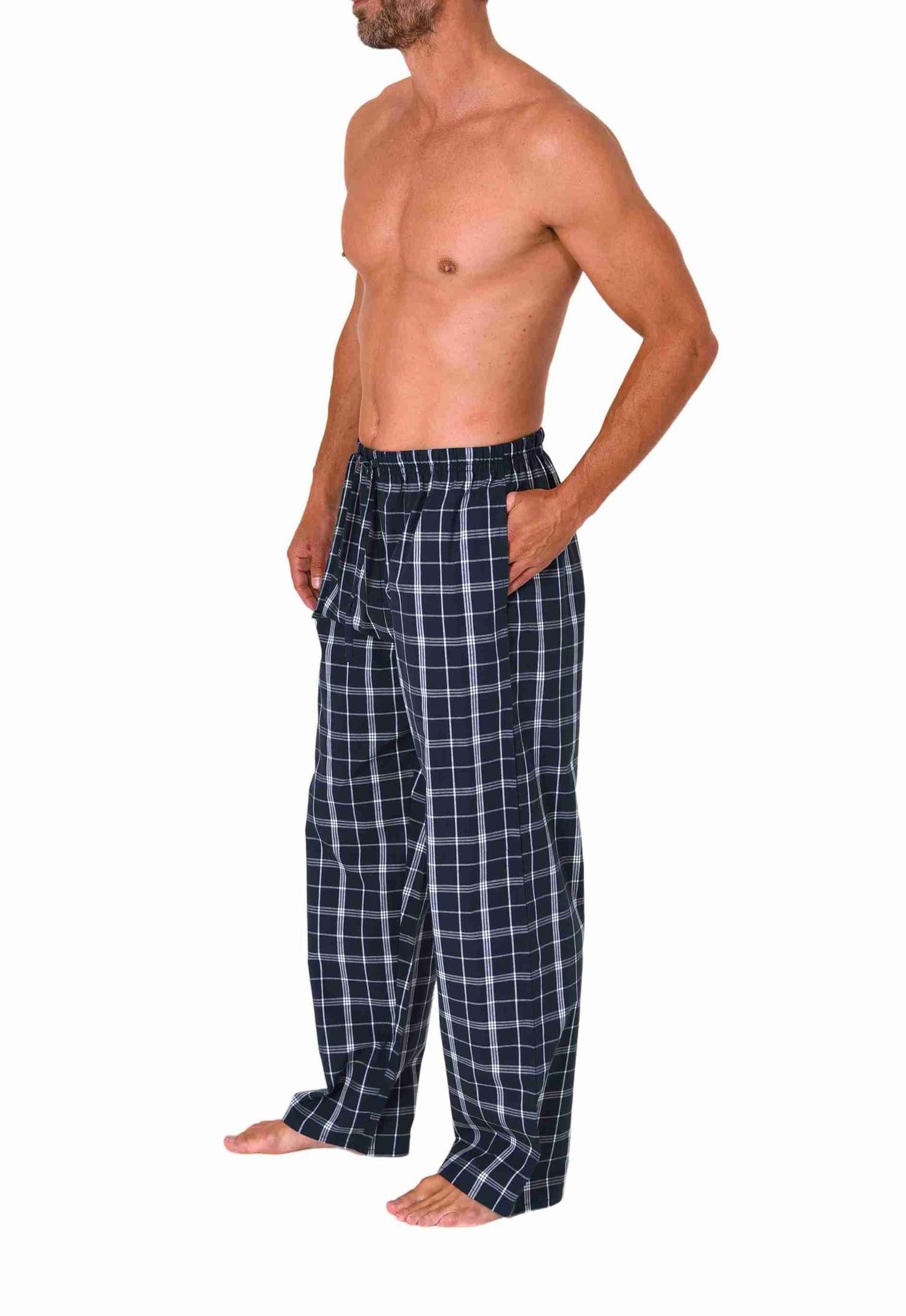 Normann Pyjama Herren Schlafanzug Hose lang kariert aus Baumwolle
