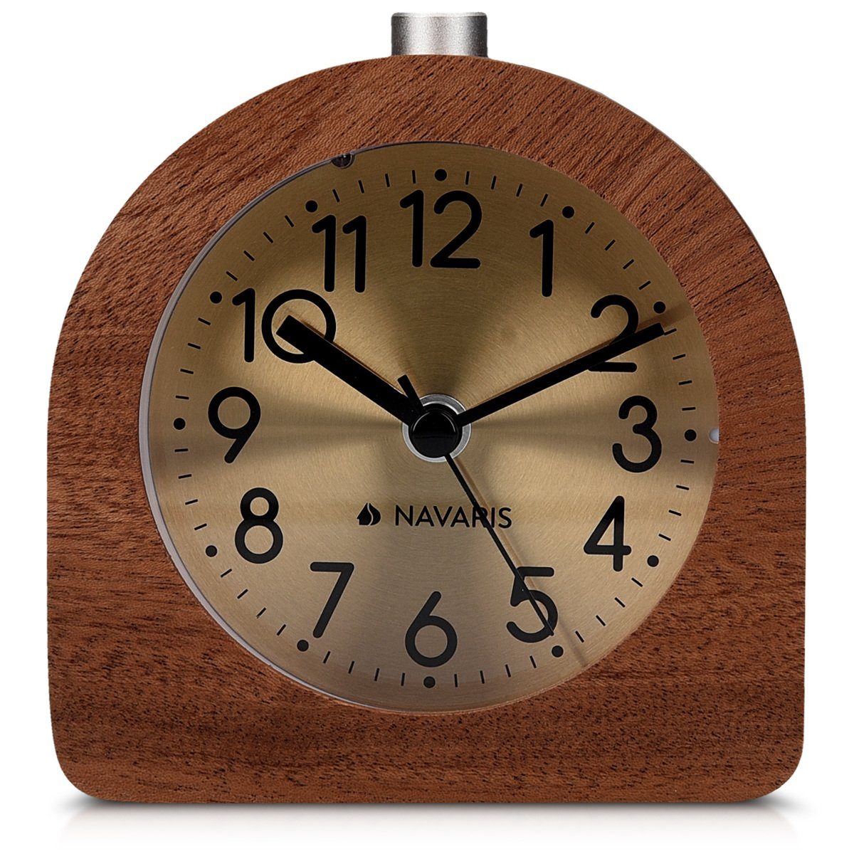 Snooze, Navaris Halbrund/Quadrat Holz Reisewecker Uhr Retro mit Wecker Dunkelbraun Analog
