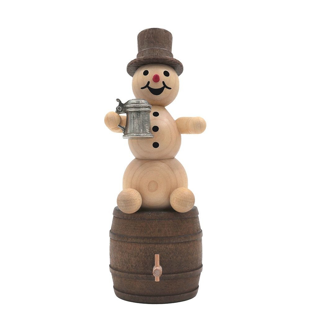 Räuchermännchen Schneemann „mit Krug auf Bierfass“ - 13 cm - Original Erzgebirge