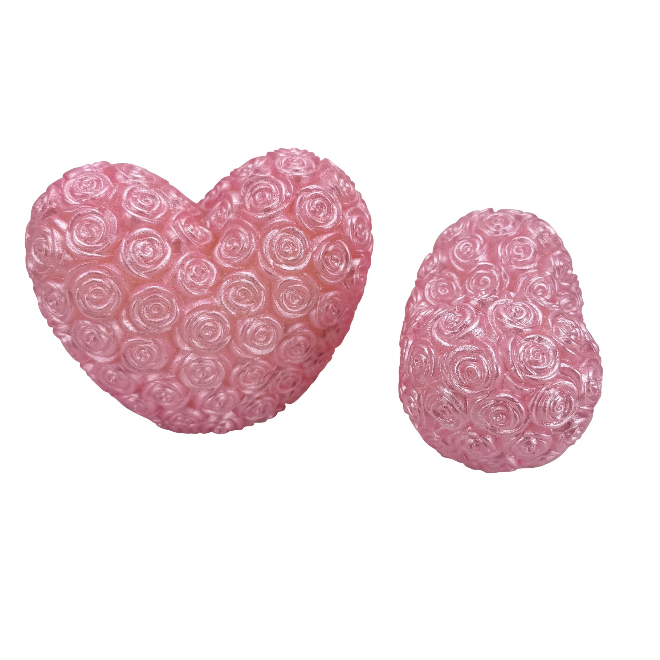 Online-Fuchs LED-Kerze - 2 Deko Herzen aus Echtwachs Rosenblüten und 6-Stunden Timer (Rosa Kerzen, warmweiße LED´s), fein ausgearbeitete Rosenblüten in 3D-Optik – Bild 4 von 4