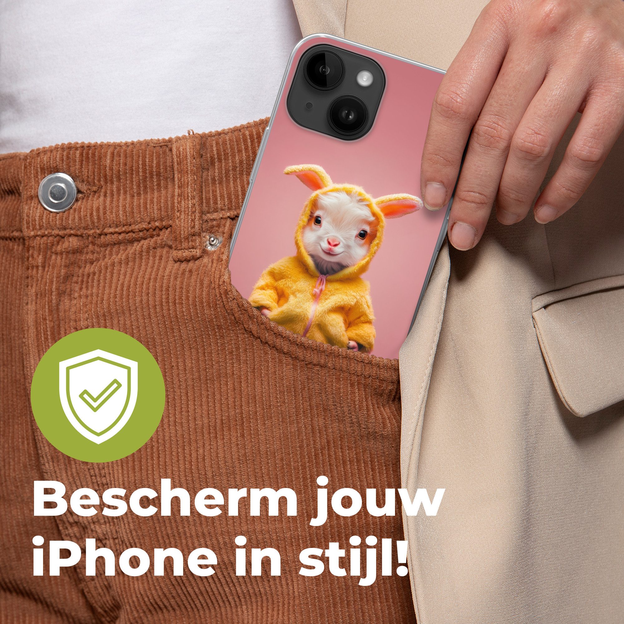 MuchoWow Handyhülle für Apple iPhone 14 Kostüm - Ziege - Osterhase, Smartphone-Bumper, Print, Handy Schutzhülle Dünn