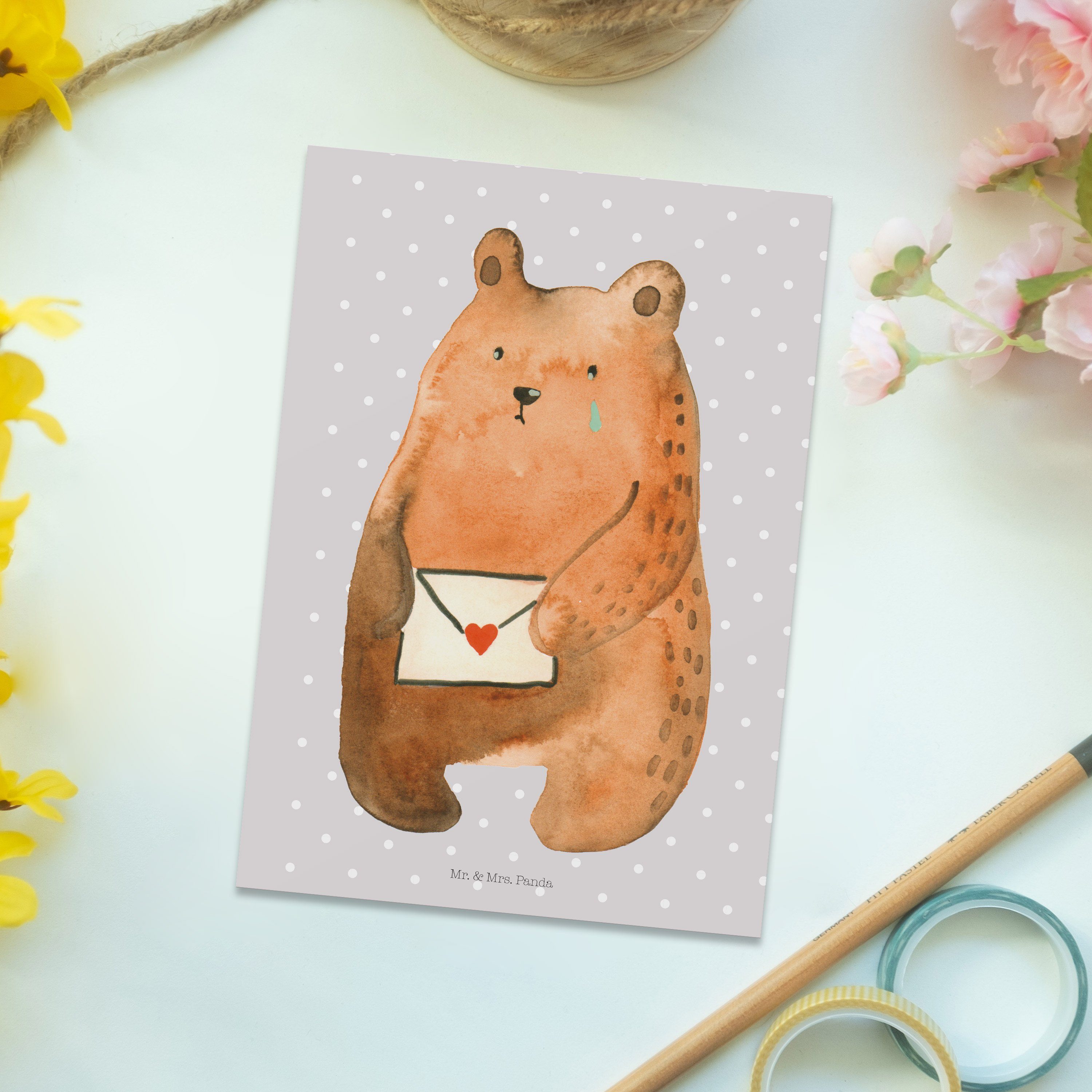 dich Ich - Mr. Grau Bär Gr - & Einladung, Geschenk, Mrs. Panda vermisse Pastell Postkarte Teddy,