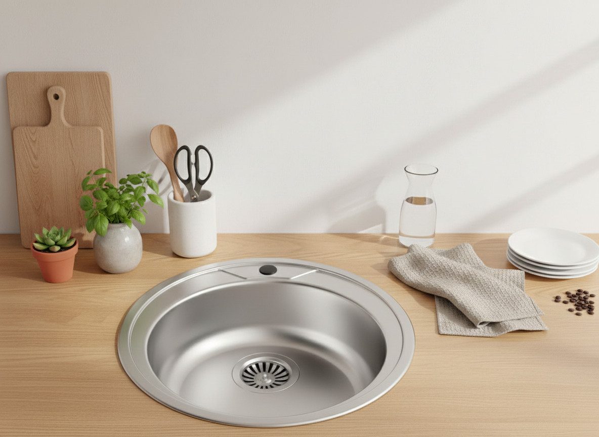 Faizee Möbel Edelstahlspüle Edelstahl Einbauküchenspüle Spülbecken verschiedene Modelle Siphon, Rund, 51/12 cm