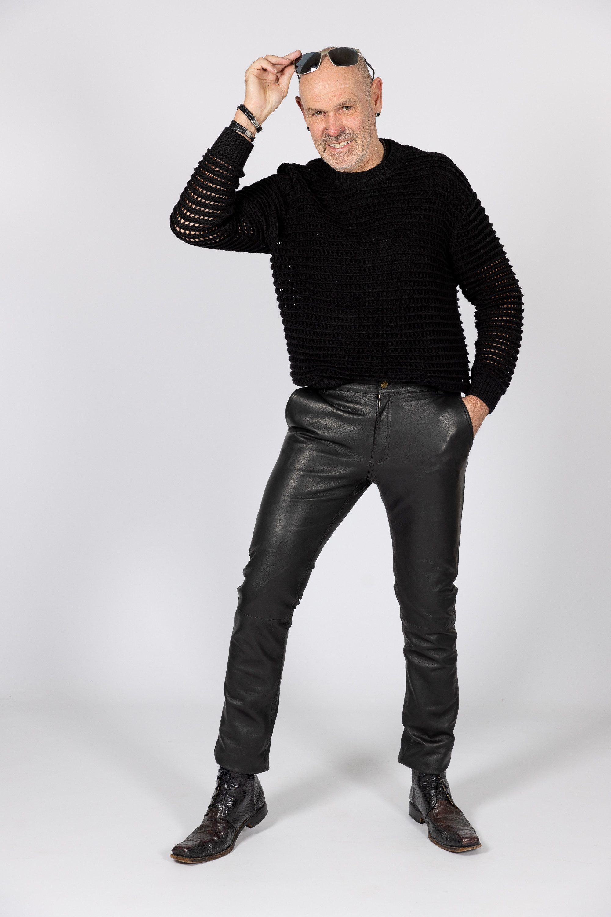 Be Noble Lederhose Chino Elegante Chinohose aus weichem Lammnappa Leder in schwarz