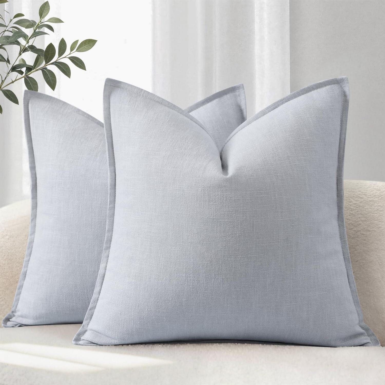 LuxusKollektion Kissenbezug Kissenbezug Leinen 45x45 2er Set Hellblau