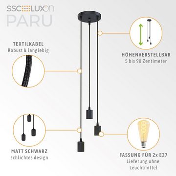 SSC-LUXon LED-Hängeleuchte PARU Hängelampe 3-flammig mit Textilkabel für E27 Lampen