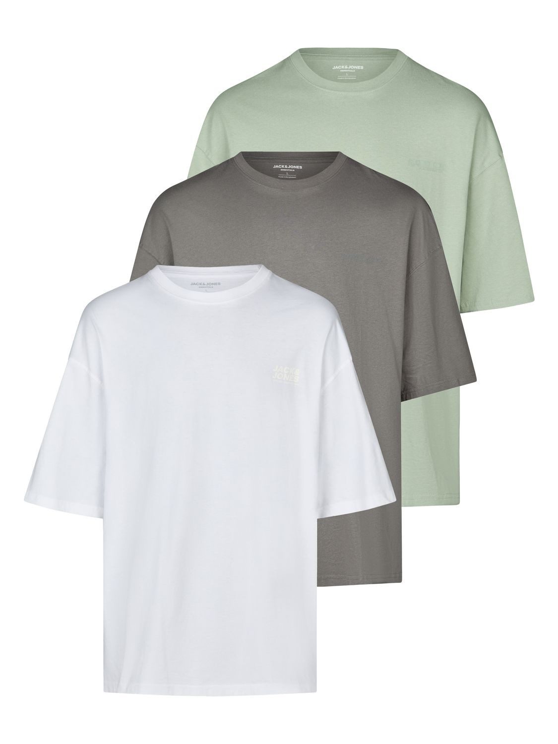 Jack & Jones T-Shirt Herren Basicshirt JJECHARGE 3er Set Pack Oversize Fit (Vorteilspack, 3-tlg) Kurzarm Tee Shirt mit Rundhalsausschnitt aus 100% Baumwolle