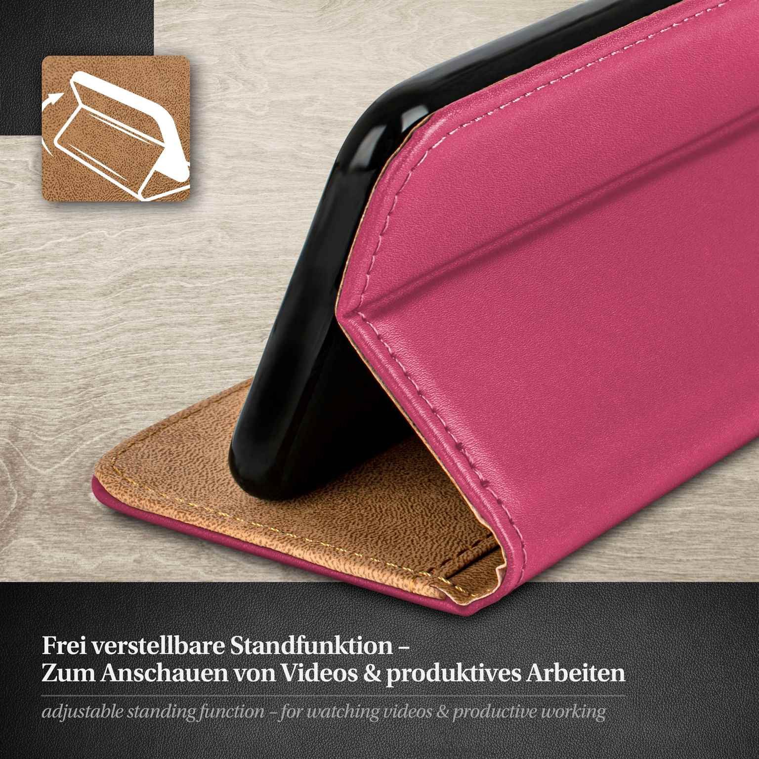 moex Handyhülle für iPhone 12 Pro Max Hülle Klappbar Book Case Pink 6,7 Zoll, Klapphülle Kartenfach Flip Cover Handytasche Leder Optik Schutzhülle