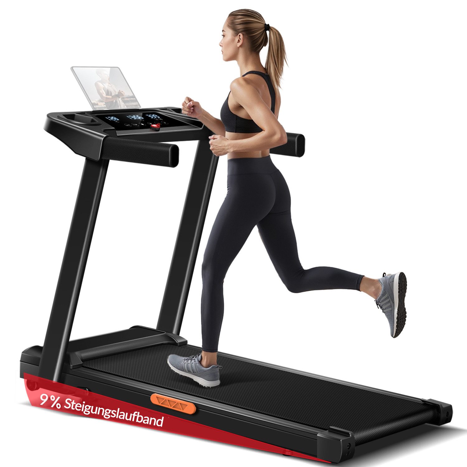 UMAY Laufband mit 3,0-PS-Motor und 12 voreingestellte Programme Für Zuhause (Treadmill for Home, Max Belastung 136KG, mit Rädern, mit Trinkfaschenhalter, Mit Halterung), 9% Steigung, Бігові доріжки 12KM/H