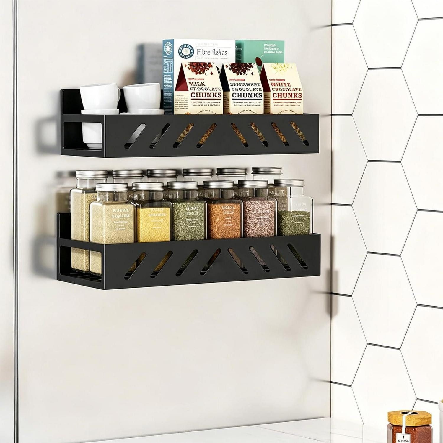 LuxusKollektion Gewürzregal Gewürzregal Magnetisch 2er Set Schwarz, 2-tlg.