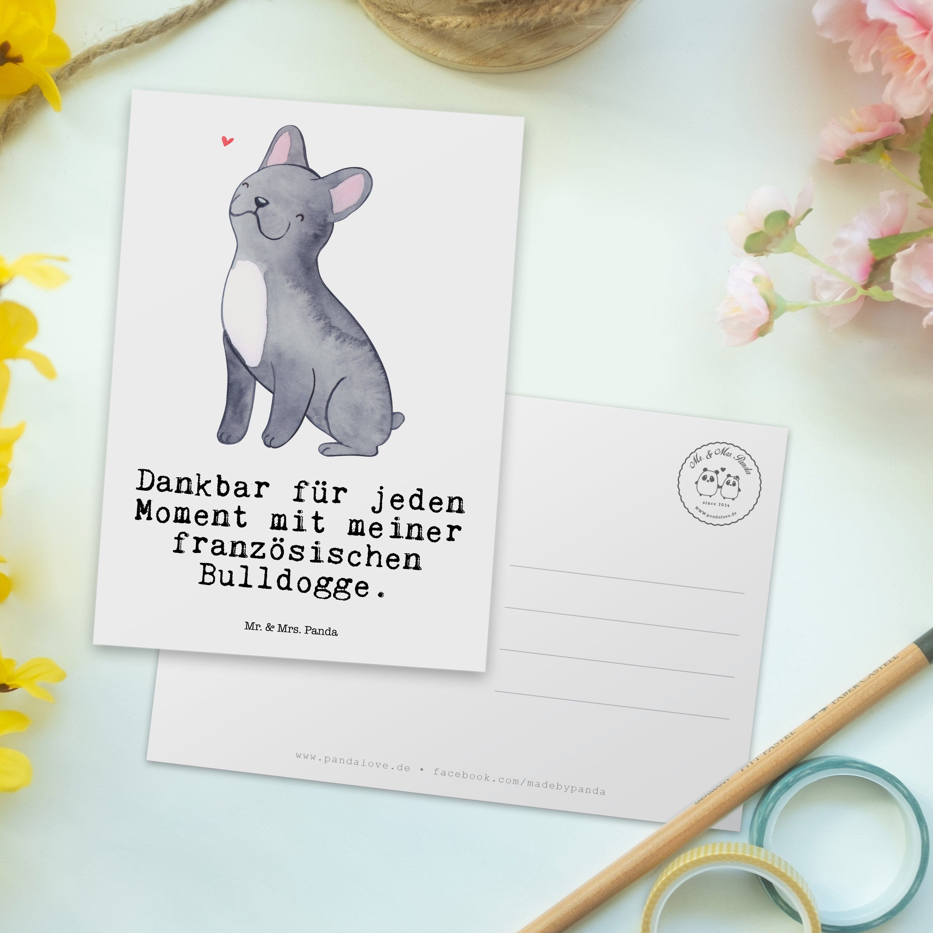 Mr. & Mrs. Panda Postkarte Geschenk, Dankeskarte, Weiß Bulldogge - Moment Karte Französische 