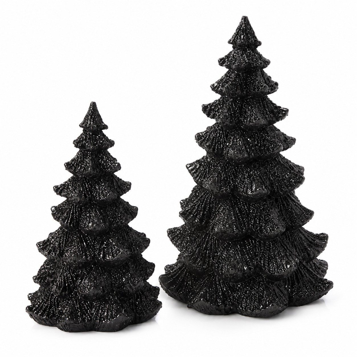 Wurm Weihnachtsfigur 2er Set Deko Tannenbäume Schwarz mit Glitzer Polyresin 25 cm & 21 cm, Glitzer