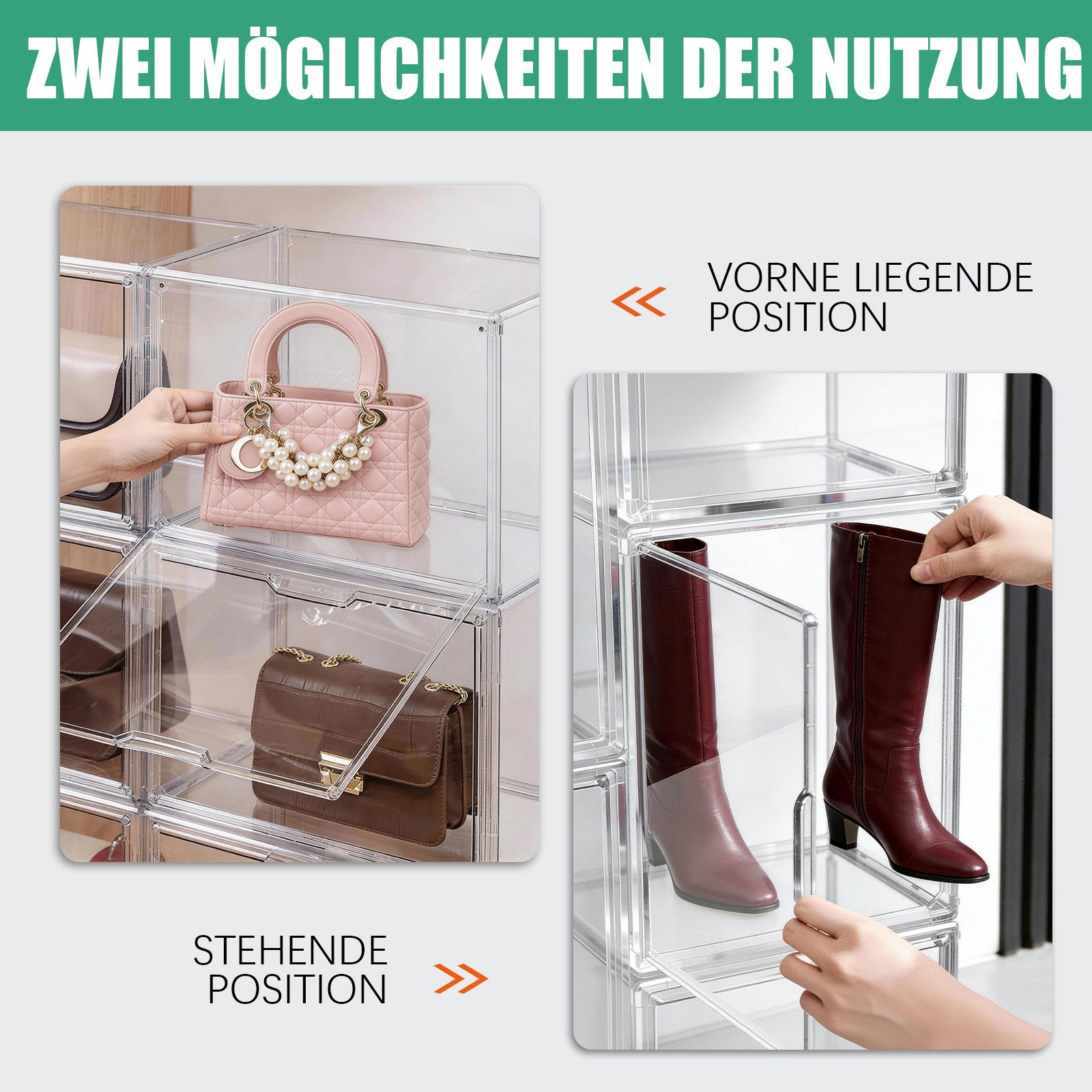 XERSEK Vitrine Transparent Displaybox mit Magnettür, Acryl Schaukasten Organizer (2 Set] 36×22×27cm Stapelfähig, Horizontal oder Vertical Platzierbar) Acryl-Vit – Bild 5 von 5