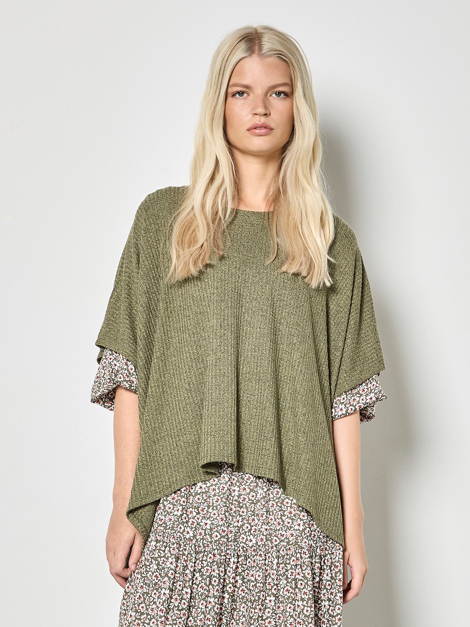 Apricot Fledermausshirt Waffelstrick-Tunika mit strukturierter Oberfläche