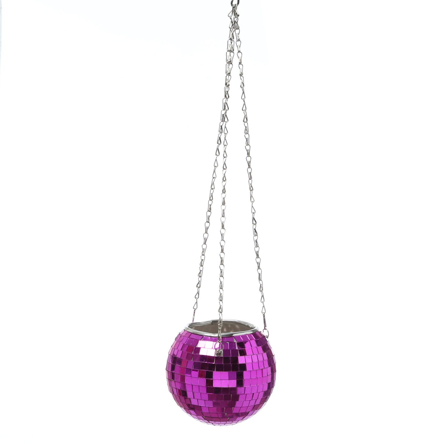 SATISFIRE Blumentopf Hängende Blumenampel Discokugel Spiegelkugel als Blumentopf 15cm pink
