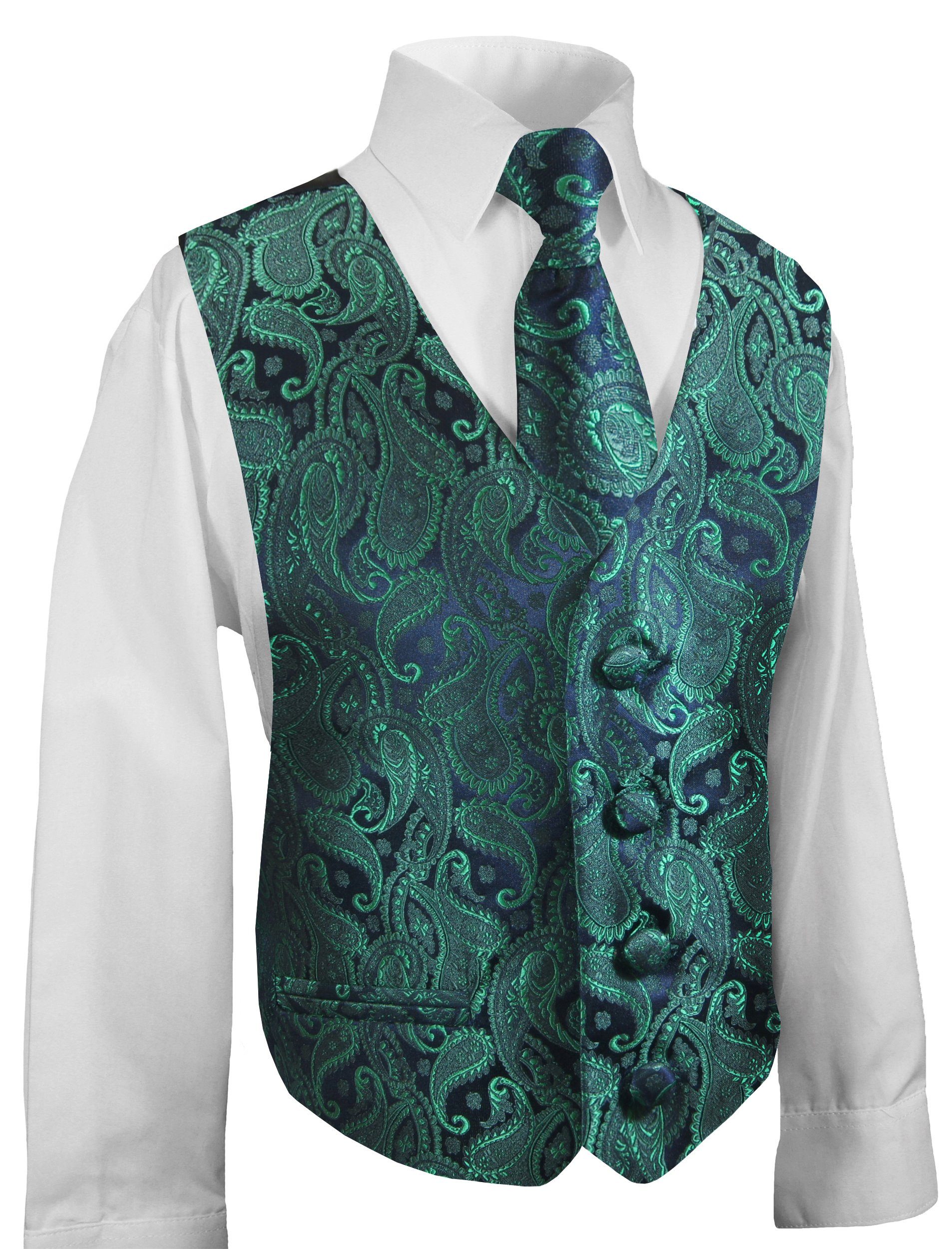 Paul Malone Kinder Weste, Anzugweste Krawatte) (Set, Anzug mit 3-tlg., Weste Kinderweste KV14-Krawatte Festliche Jungenweste grün und Hemd