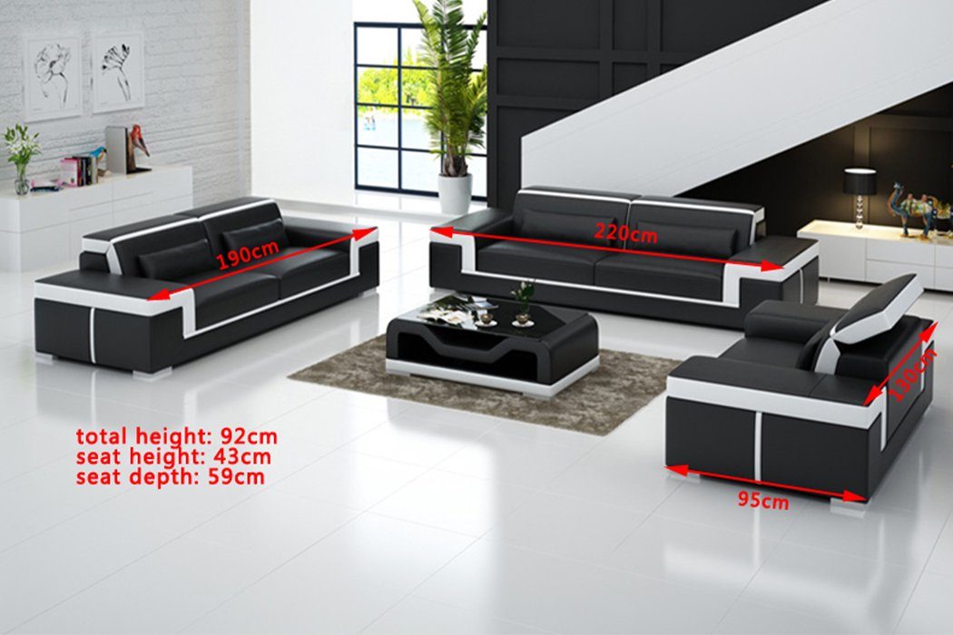 Sofas Europe Neu, Moderne in 3+1+1 Design Made Schwarze JVmoebel Polstermöbel Couchgarnitur Sofa