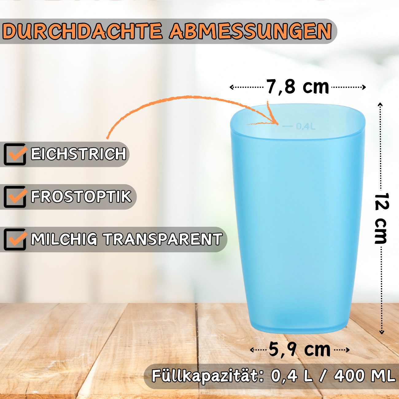 Engelland Becher Plastikbecher, Trinkbecher, 400 ml, 5-tlg., Kunststoff, BPA-frei, bruchfest, Frostoptik, stapelbar, wiederverwendbar, Mehrweg