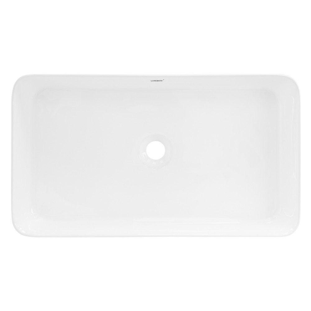 LuxeBath Waschbecken Waschtisch Aufsatzwaschbecken aus Keramik für Badezimmer / Gäste-WC, Handwaschbecken Weiß inkl. Ablaufgarnitur ohne Überlauf