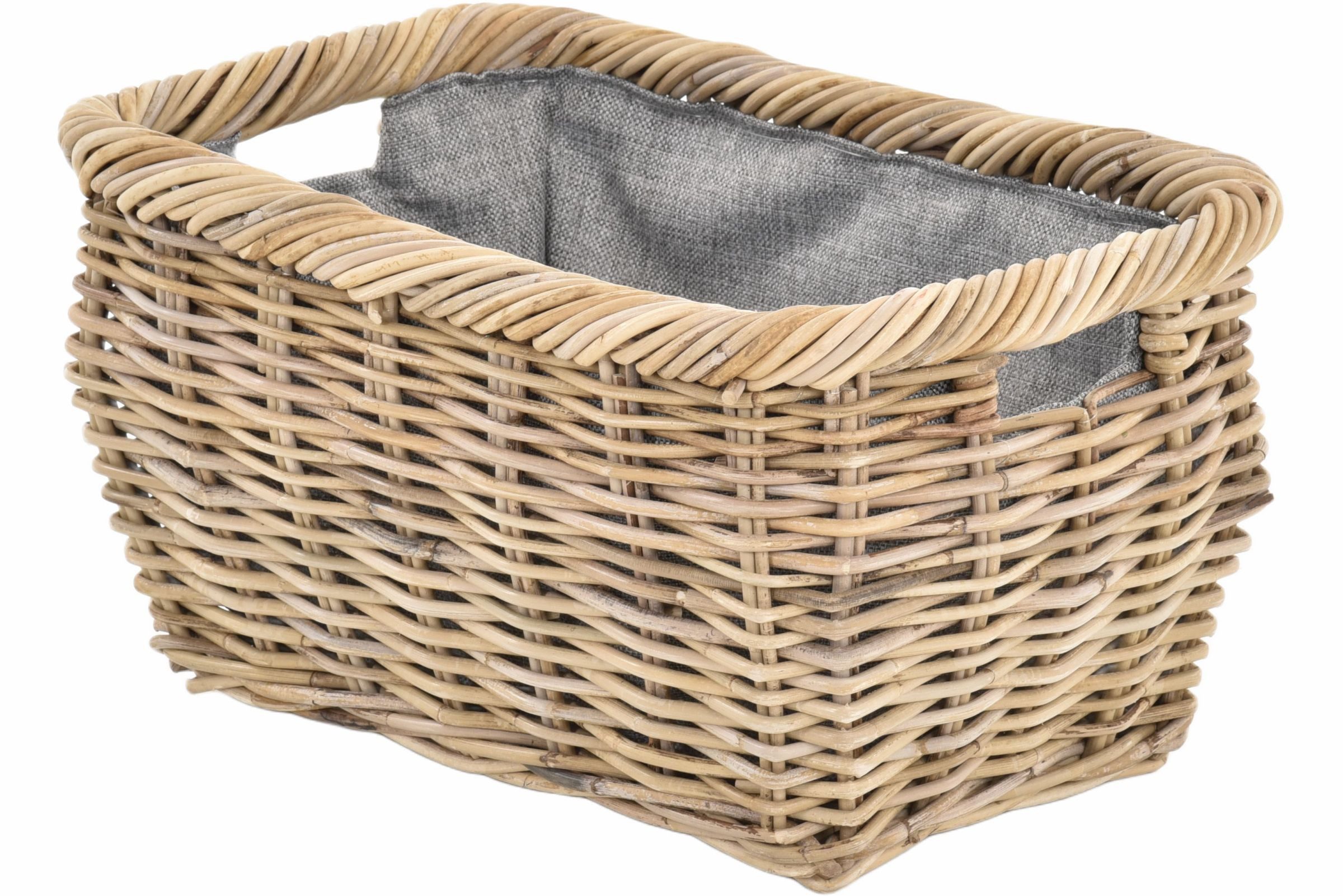 Krines Home Flechtkorb LK 063 Klein + Stoff Anna Koobo Grau, Holz Korb Aufbewahrung Natur Rattan