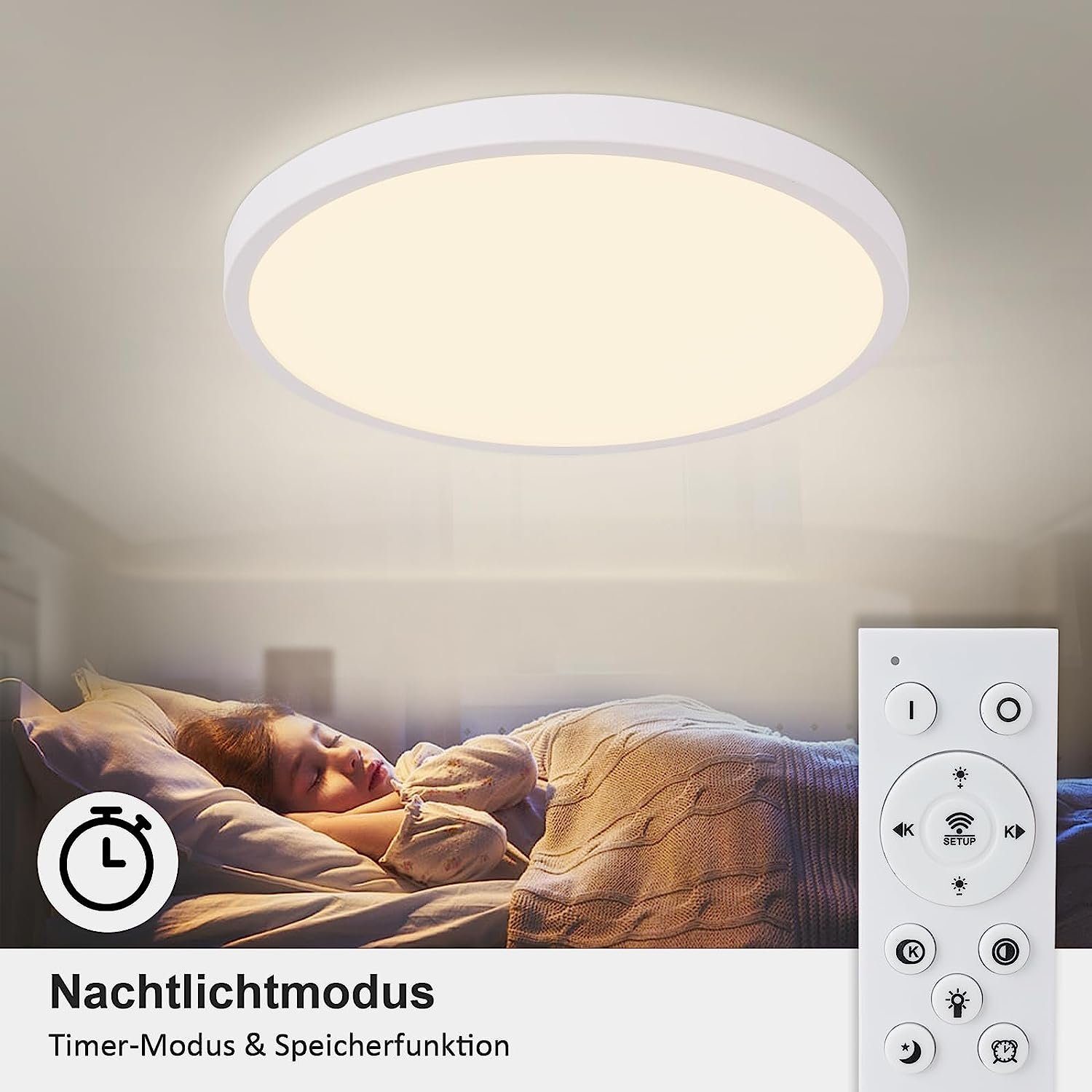 Nettlife LED Panel Weiß 30 Warmweiß für mit 2.1 x Küche, fest Rund x Kaltweiß, 30 Dünn Badezimmer Neutralweiß LED Wohnzimmer integriert, Ultra 20W, cm Speicherfunktion Fernbedienung Timer-Modus, Dimmbar Schlafzimmer