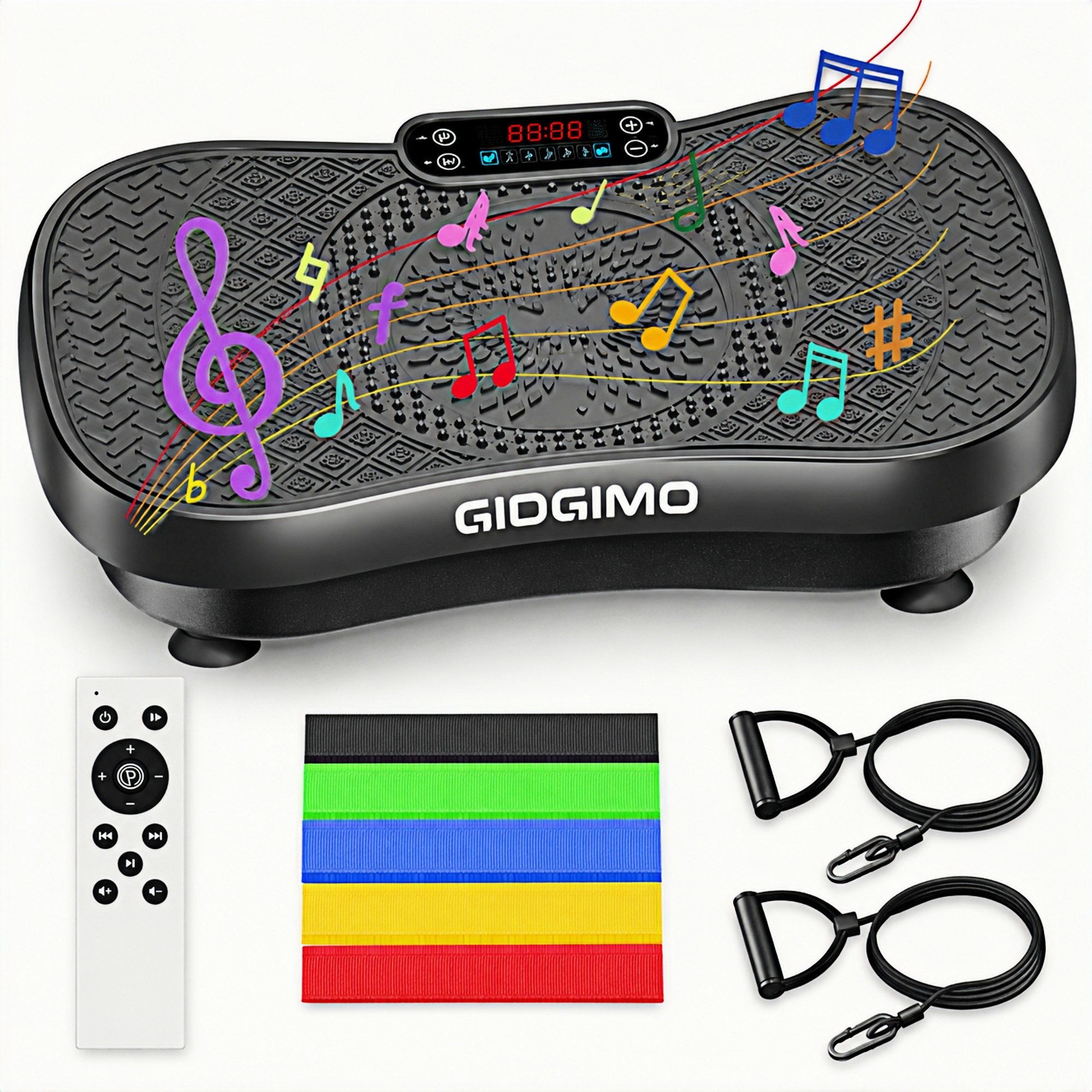 GIDGIMO Vibrationsplatte Power-S200 Vibrationsplatte 180 Geschwindigkeitsstufen, 5 Programmen, 150 W, 180 Intensitätsstufen, Fernbedienung, Widerstandsbändern, leiser Motor, bis 200 kg belastbar