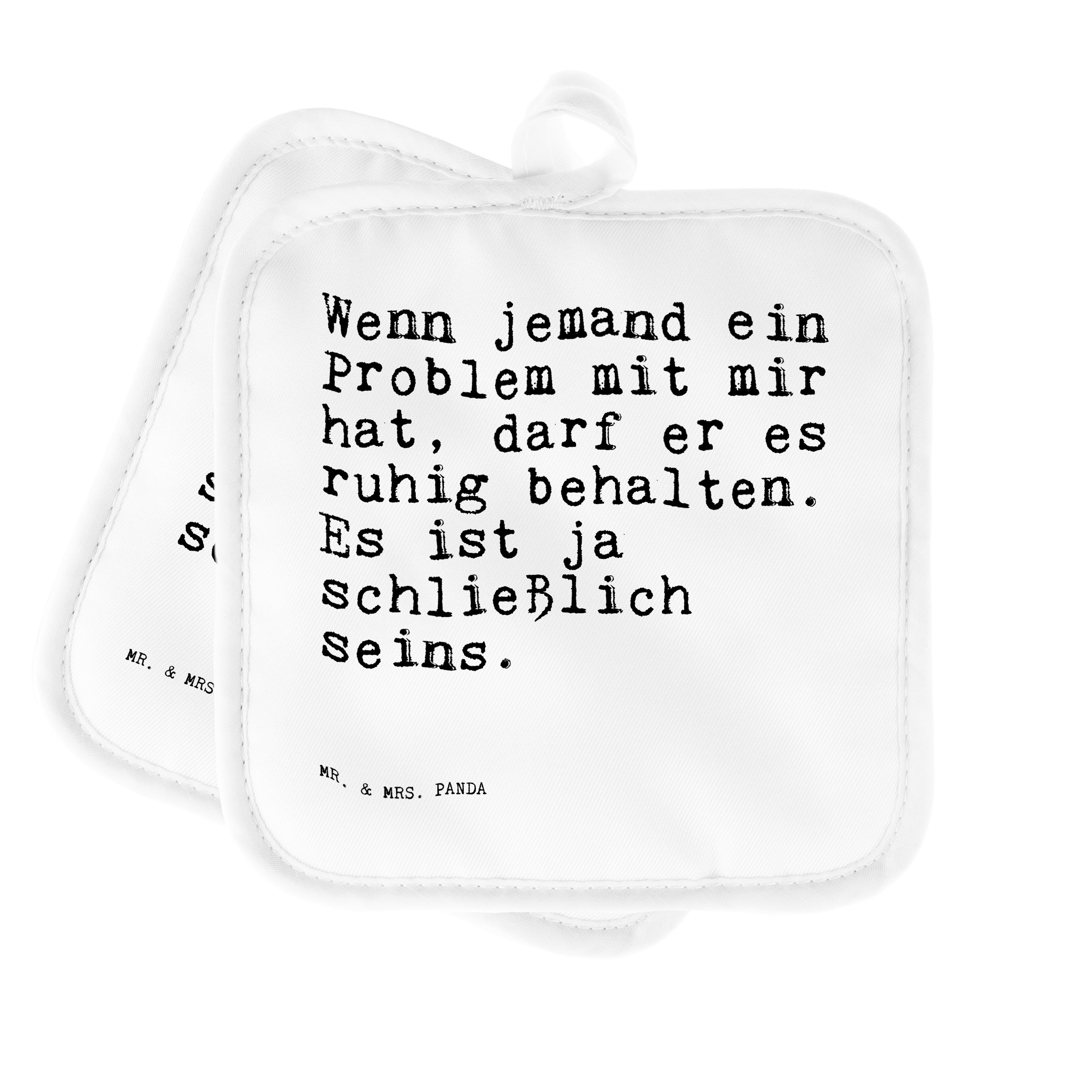 Mr. & Mrs. Panda Topflappen Wenn jemand ein Problem..., Topflappen, Weiß, Topflappen Set, topfhal, (Packung), Geschenk Topflappen im Doppelpack Topfuntersetzer