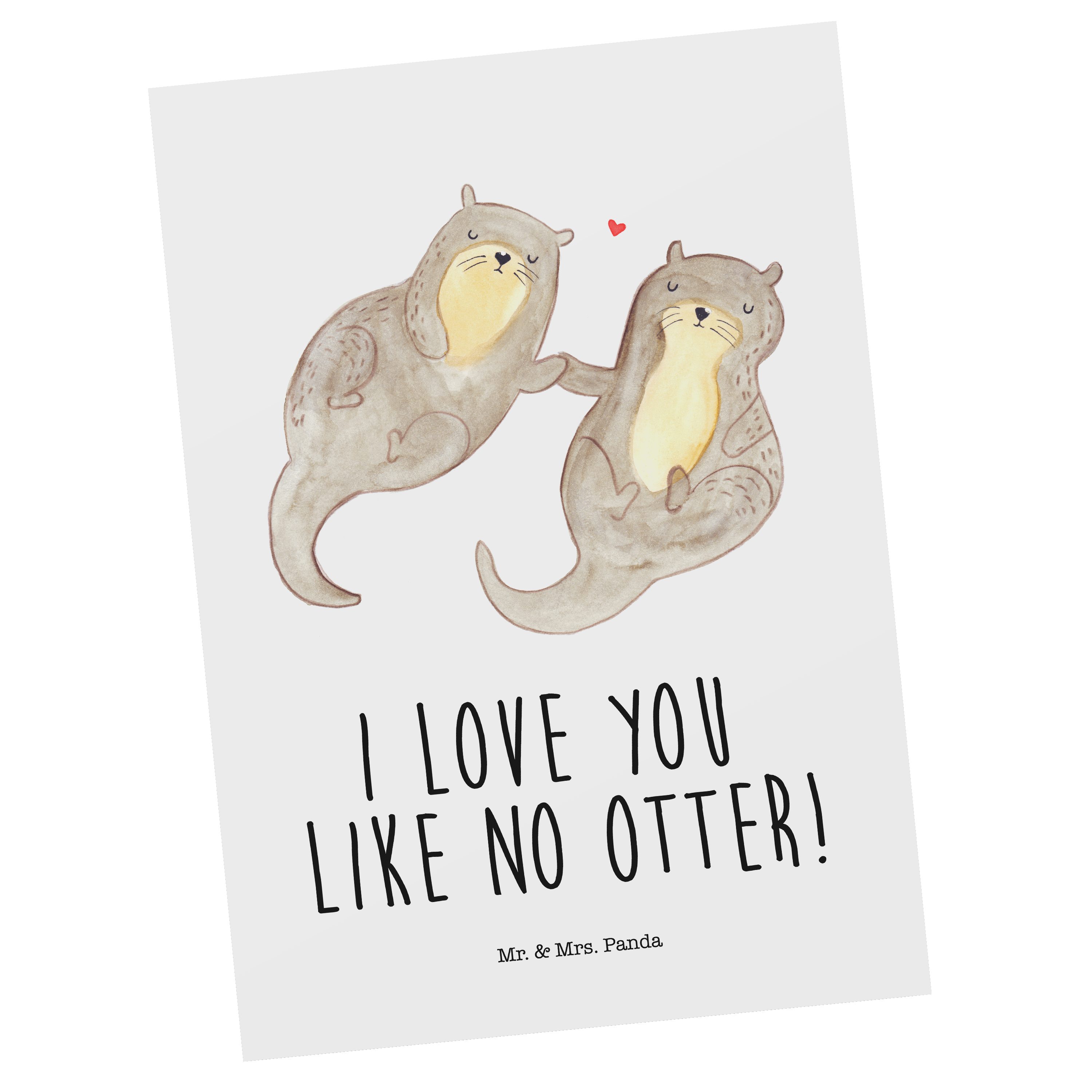 Mr. & Mrs. Panda Postkarte Otter händchenhaltend - Weiß - Geschenk, Seeotter, Fischotter, Geburt