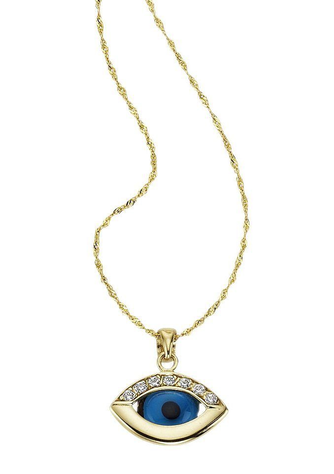 Firetti Kette mit Anhänger Schmuck Geschenk Gold 333 Halsschmuck Halskette "magisches Auge", mit Kristallstein, Zirkonia (synth)