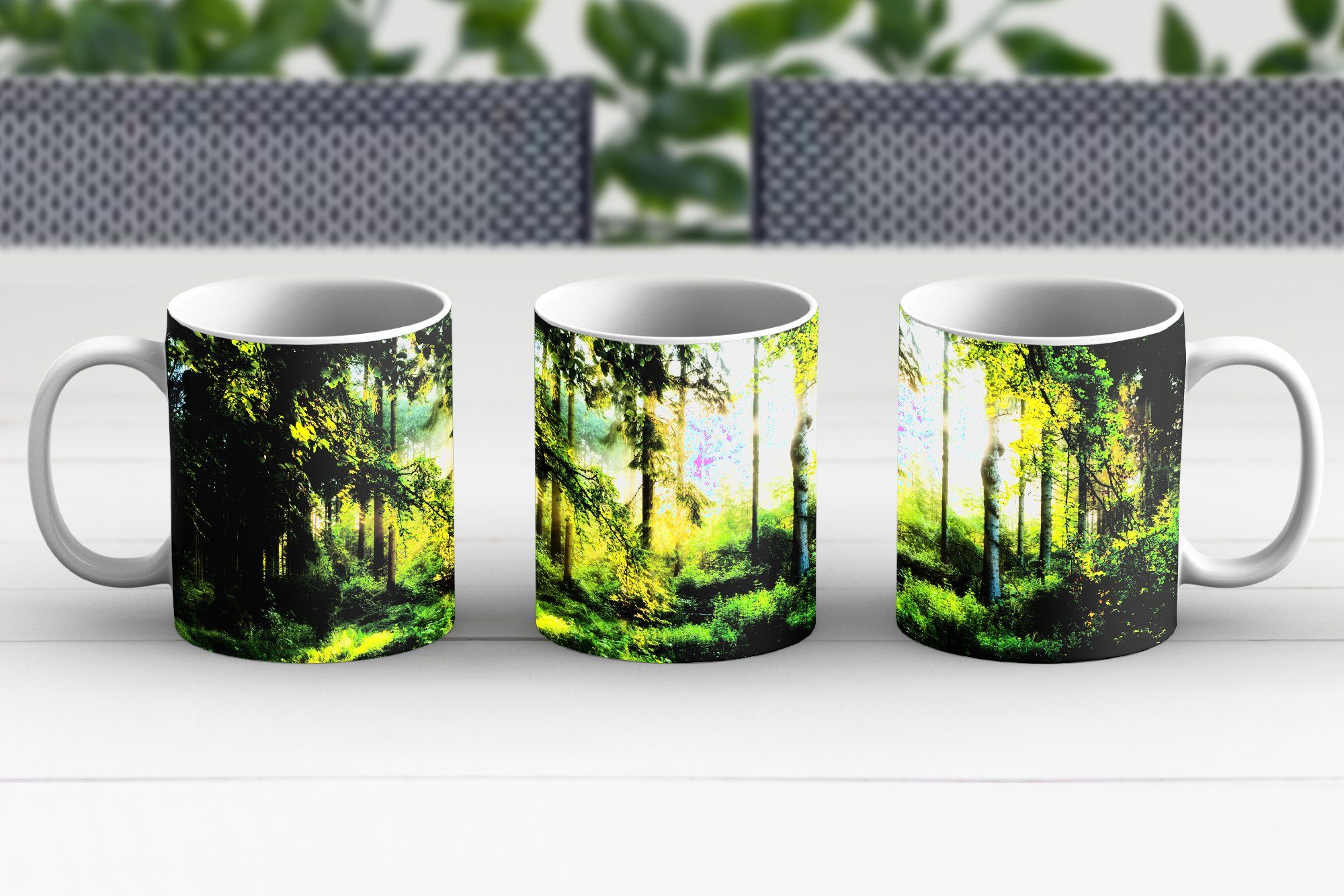 Geschenk - Bäume, Becher, Tasse Kaffeetassen, - Teetasse, MuchoWow Sonne Wald Teetasse, Keramik,